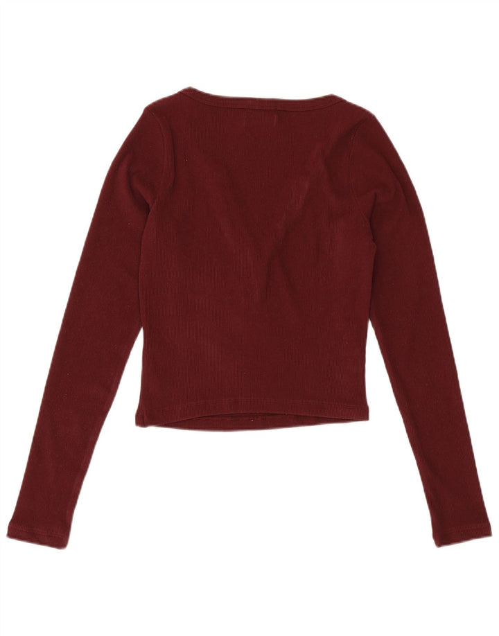 Crop Top pentru femei Hollister cu mânecă lungă UK 8 Small Burgundy Poliester