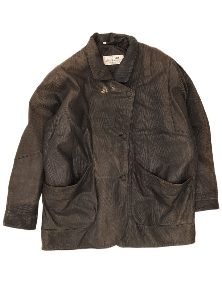 Jachetă de piele vintage pentru femei UK 18 XL neagră