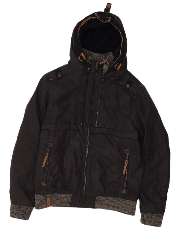 Jachetă Naketano pentru bărbați, cu glugă, tip bomber, UK 42 XL, bumbac negru