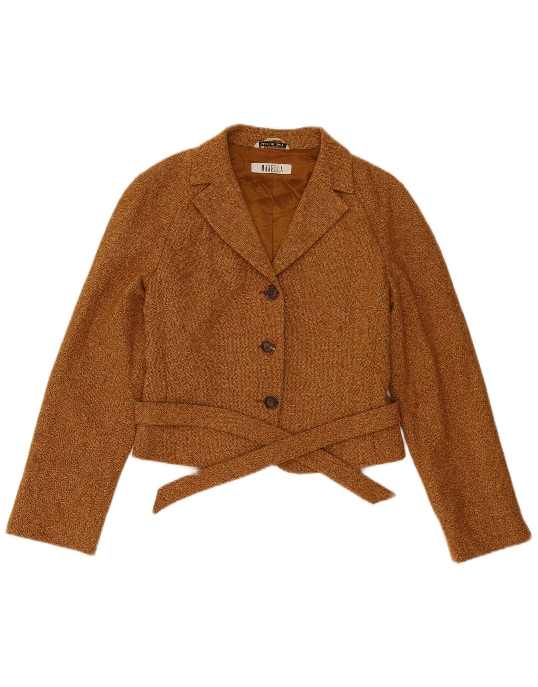 Jachetă Blazer Crop 3 Buttons pentru femei Marella UK 10 Lână maro mică