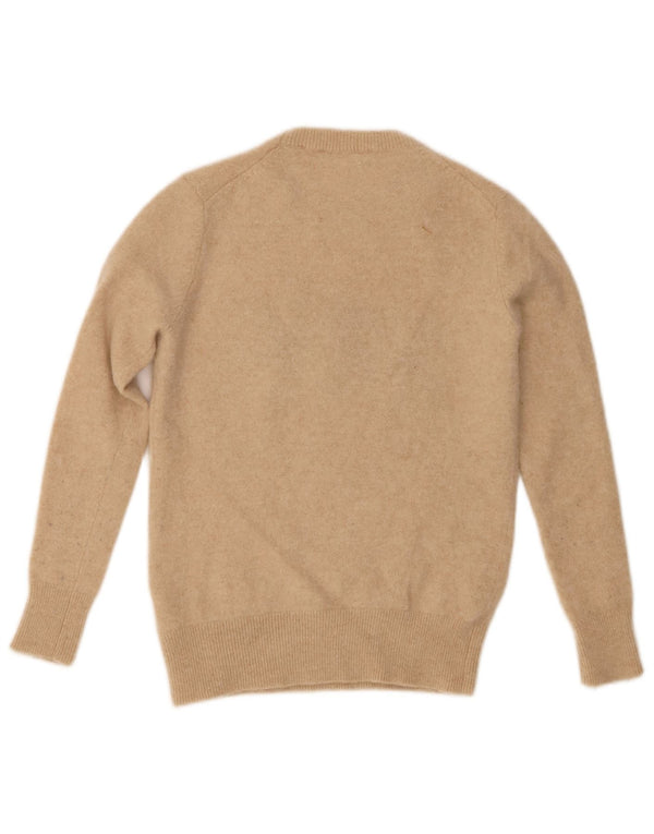Guess Womens Graphic Crew Neck Jumper Sweater UK 4 XS Beige Cashmere