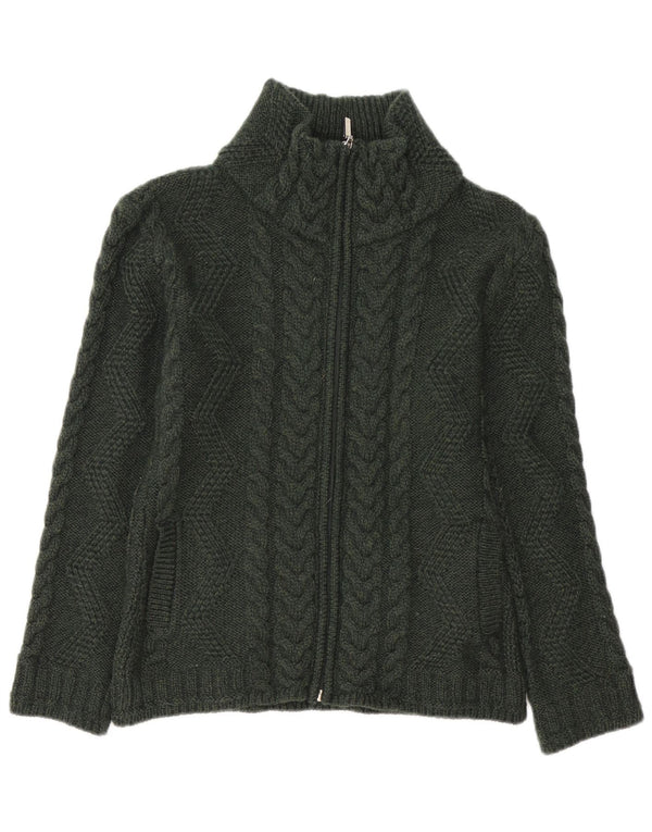 BOSTON IRISH Pulover cardigan pentru femei UK 10 Lână merinos verde mic