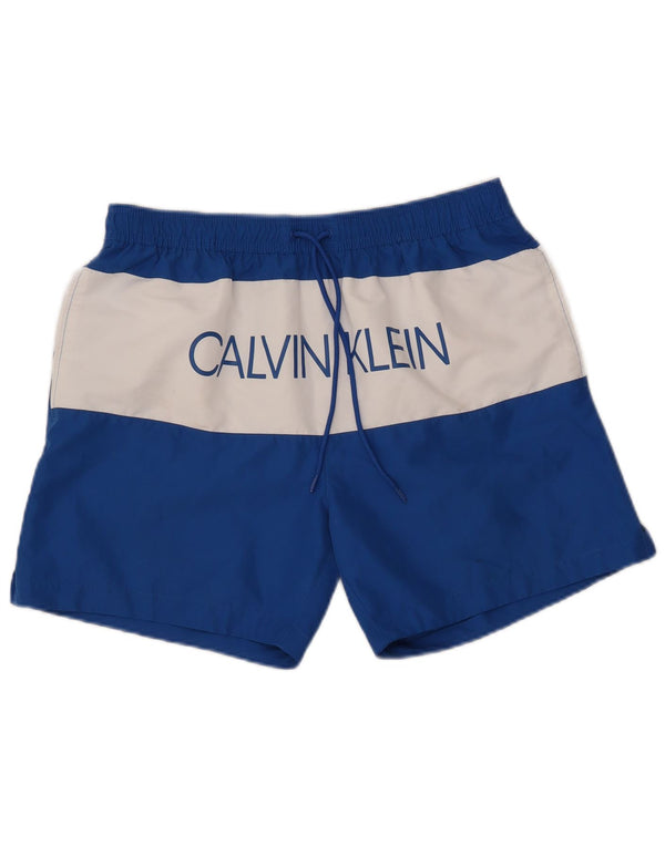 Pantaloni scurți de înot grafic Calvin Klein pentru bărbați, mari, albastru, poliester color bloc
