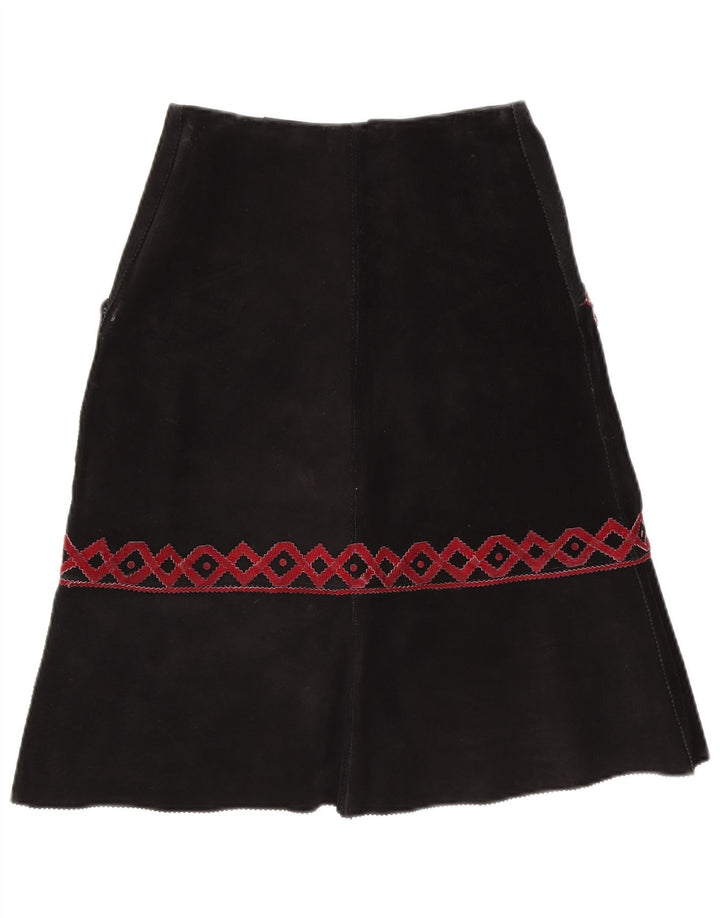 Fusta midi de piele de căprioară vintage pentru femei W28 Medium Black Geometric