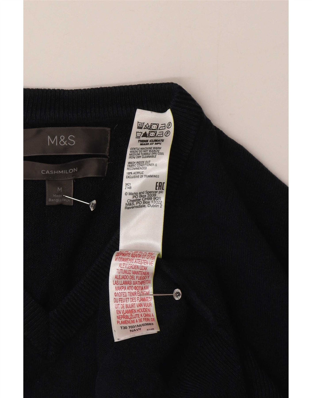 Pulover pentru bărbați Marks & Spencer, cu decolteu în V, mediu acrilic, albastru bleumarin
