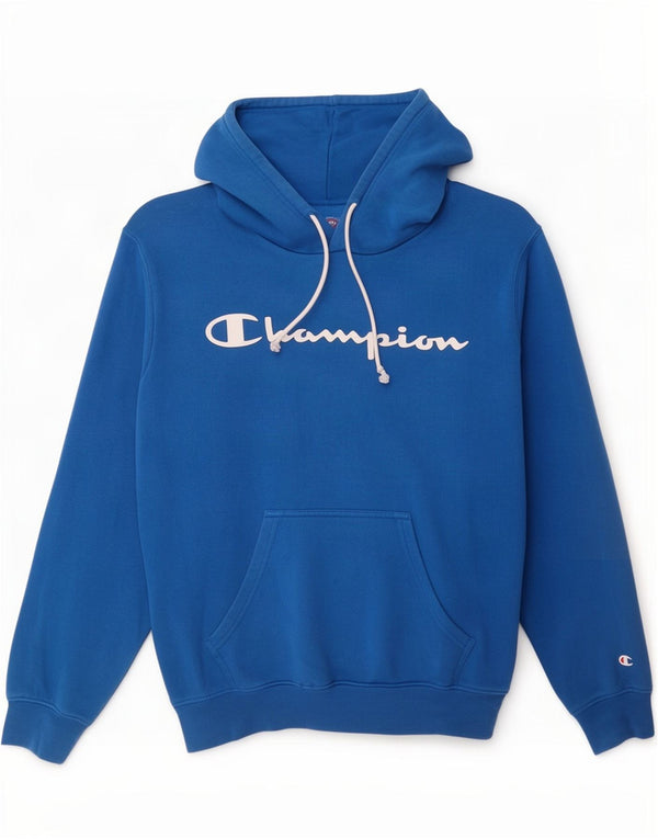 Champion Mens Graphic Hoodie Jumper Small Blue Cotton