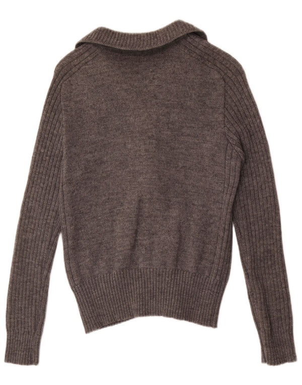Pulover Cardigan Vintage pentru femei cu fermoar complet UK 4 XS Gri Colorblock