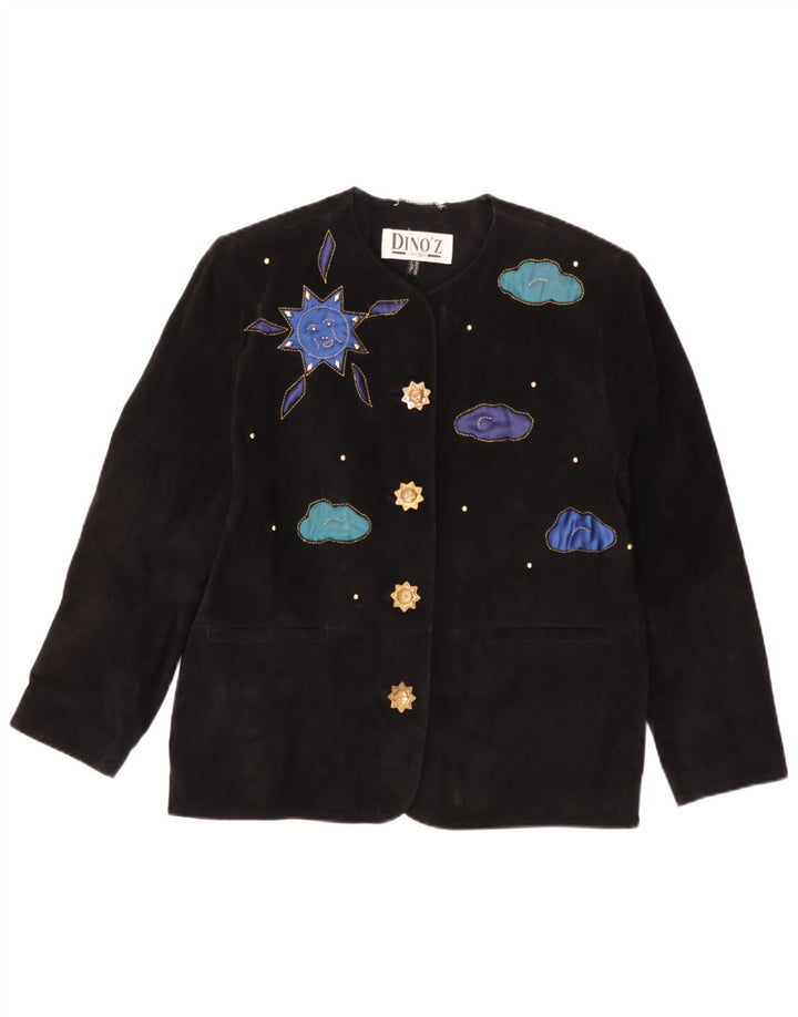 DINO' Z Jachetă cu 4 nasturi din piele intoarsa pentru femei UK 14 Medium Negru