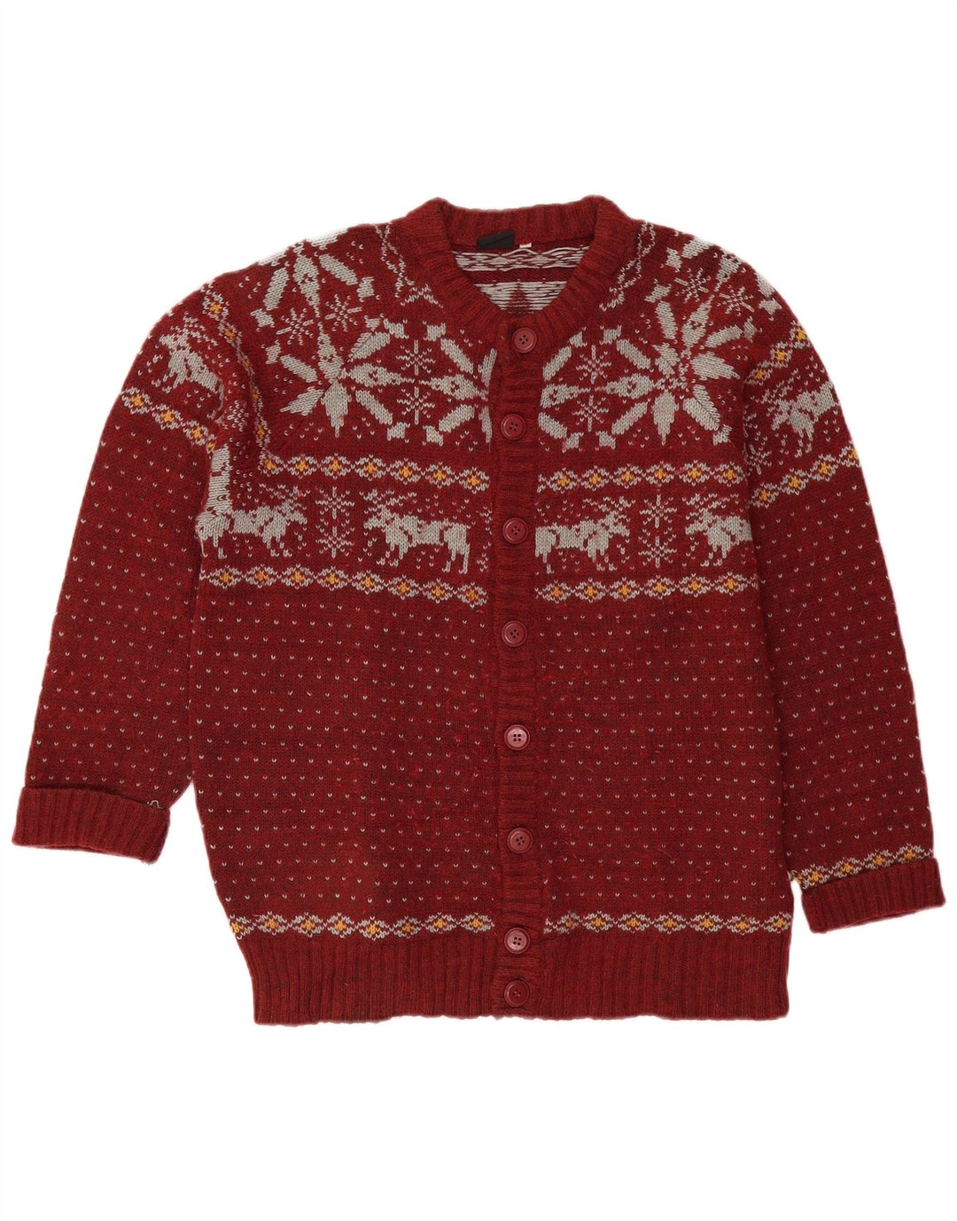 Pulover Cardigan Bărbați VINTAGE Lână Fair Isle Burgundy mare