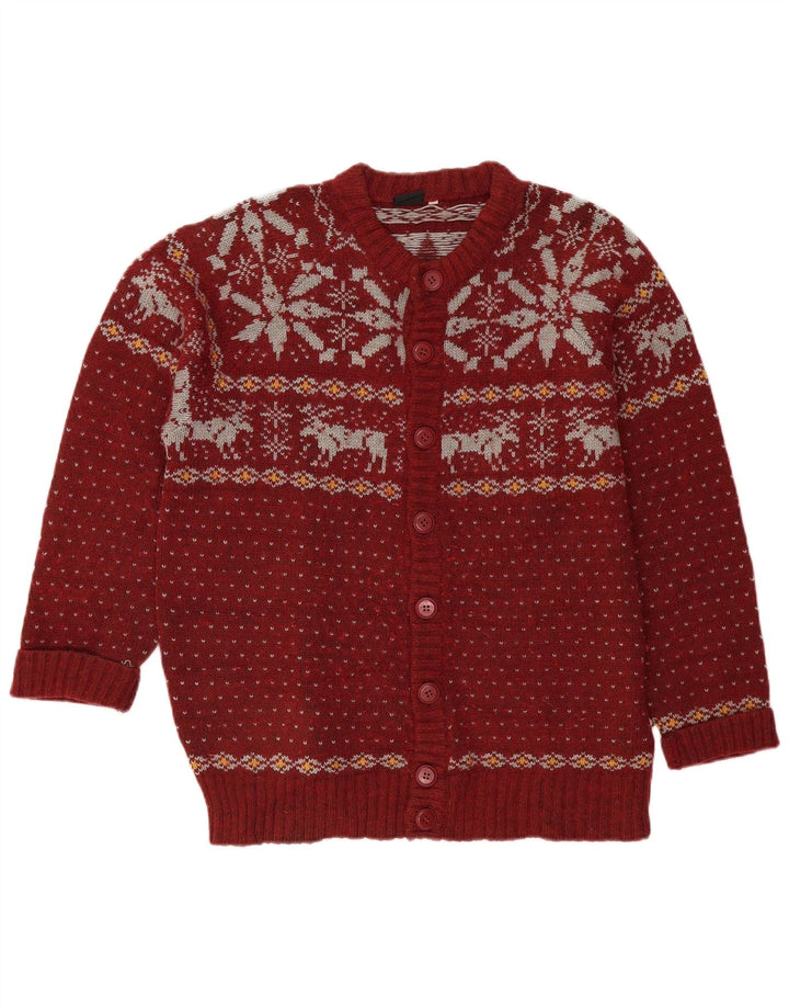 Pulover Cardigan Bărbați VINTAGE Lână Fair Isle Burgundy mare