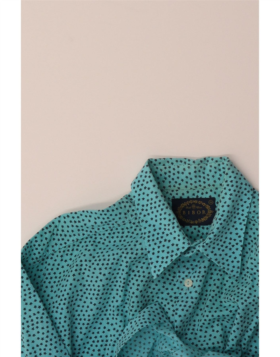 VINTAGE Mens Short Sleeve Shirt Medium Turquoise Spotted