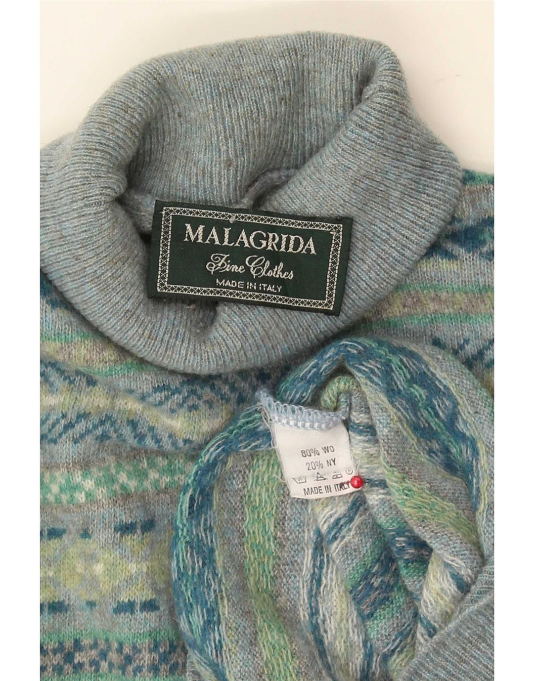 Malagrida Pulover cu gât rulat pentru bărbați, lână Fair Isle, medie, multicoloră