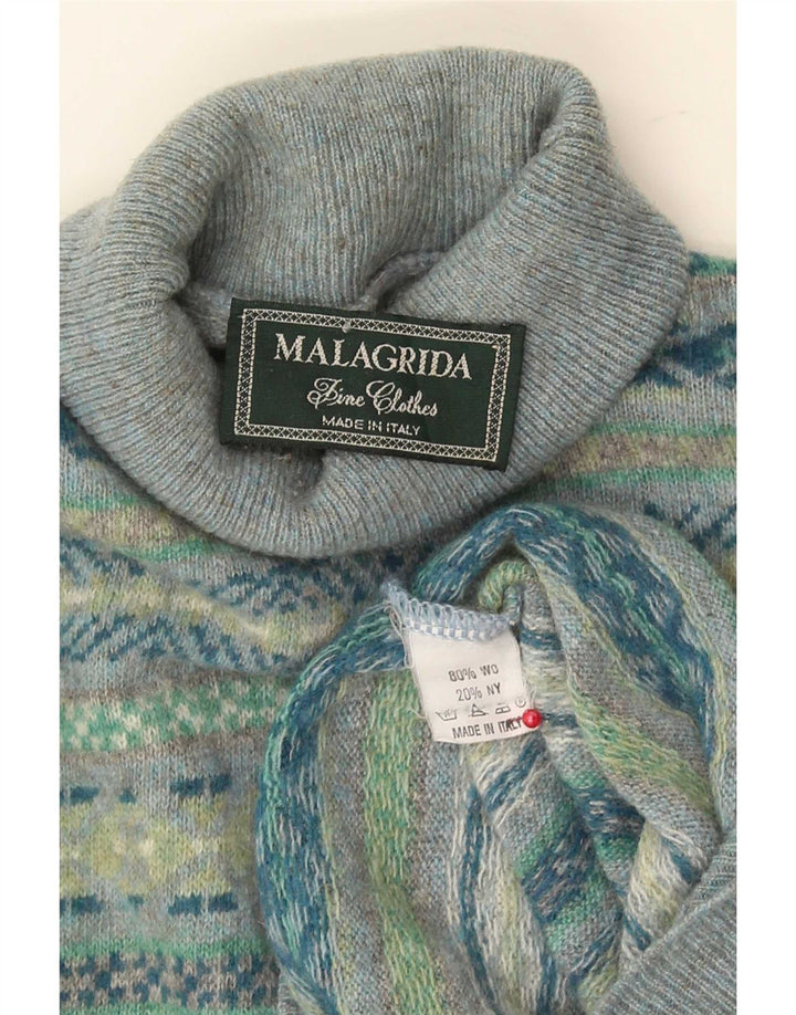 Malagrida Pulover cu gât rulat pentru bărbați, lână Fair Isle, medie, multicoloră
