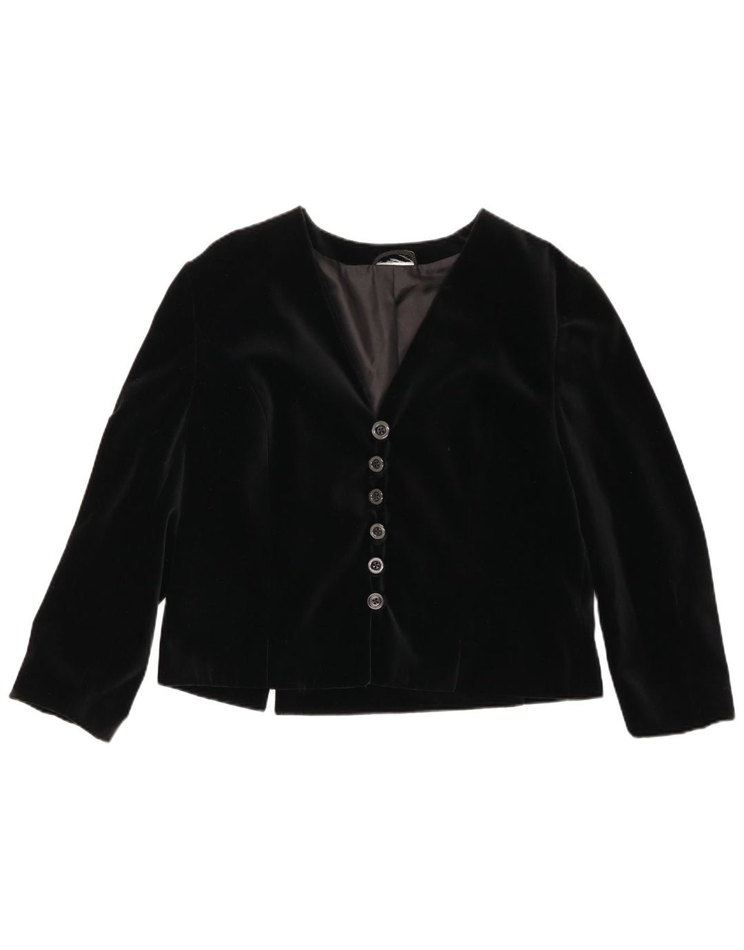 Jachetă vintage pentru femei din catifea cu 6 nasturi, UK 14, bumbac mediu negru