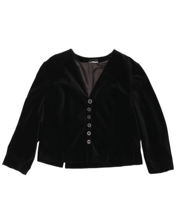 Jachetă vintage pentru femei din catifea cu 6 nasturi, UK 14, bumbac mediu negru