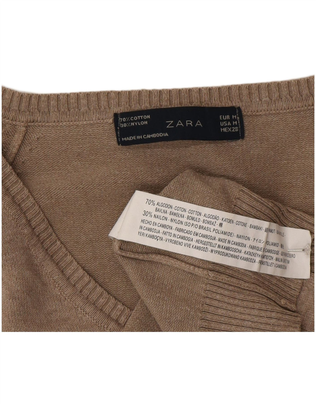 Pulover pentru femeie Zara, cu decolteu în V, UK 12, bumbac gri mediu