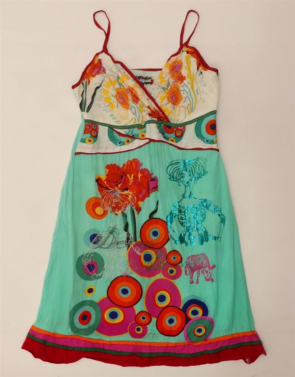 Rochie de soare cu grafică Desigual pentru femei EU 40 Viscoză Florală Albastru Mediu
