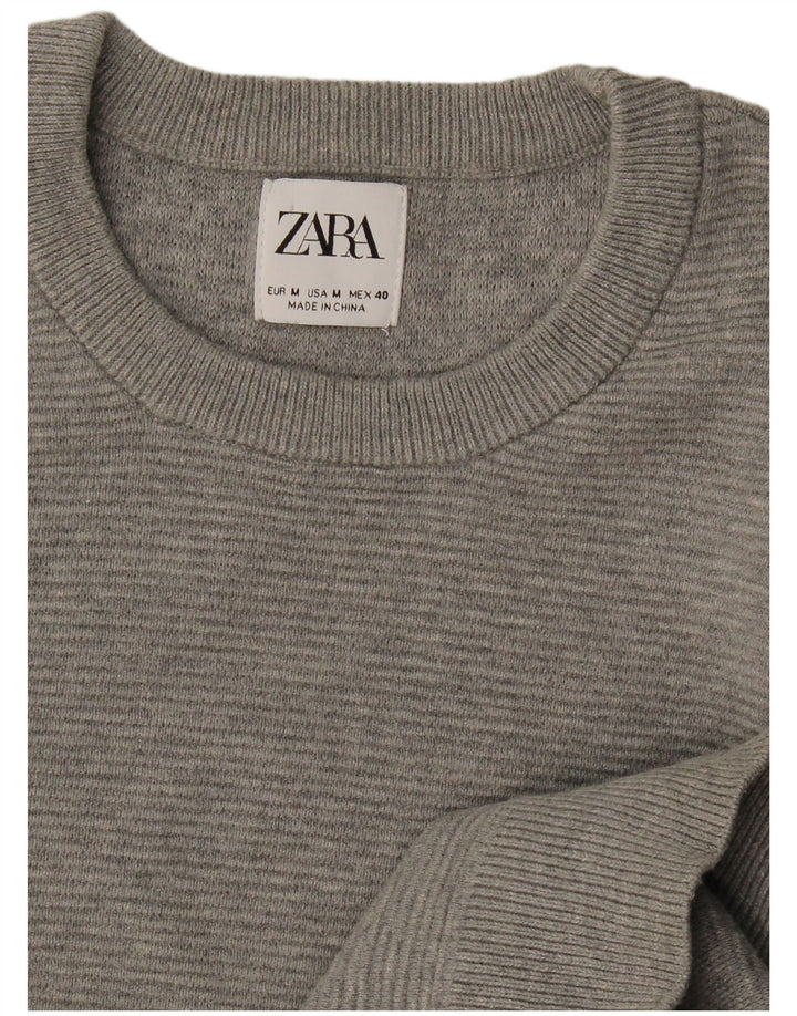 Pulover pentru bărbați Zara, cu gât roșu, gri mediu