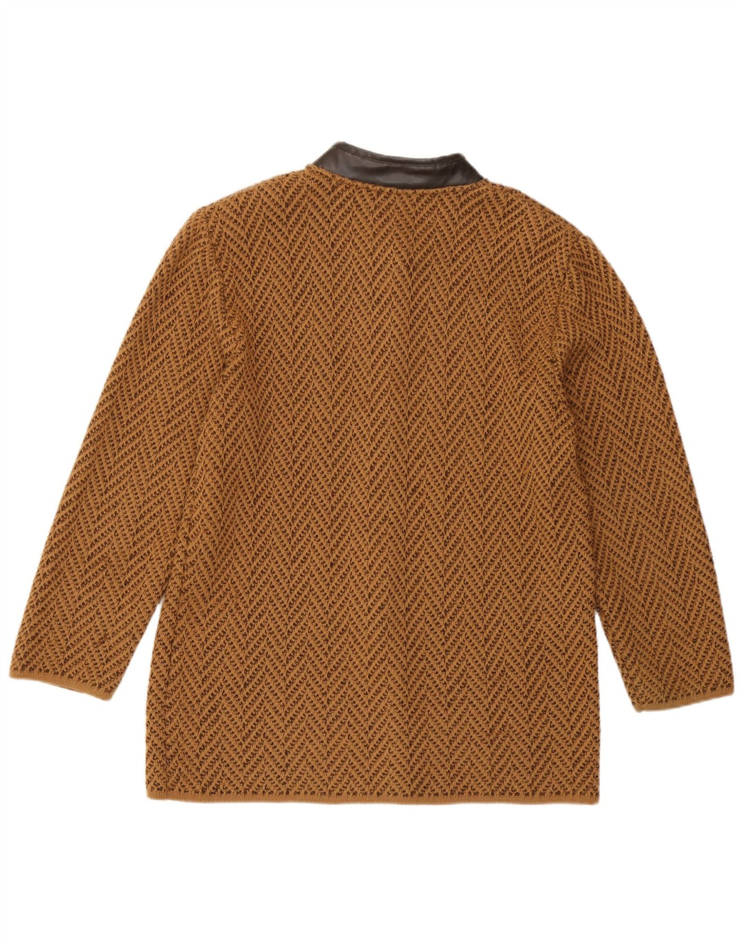 Pulover Cardigan Vintage pentru Damă UK 14 Maro Mediu Lână Chevron