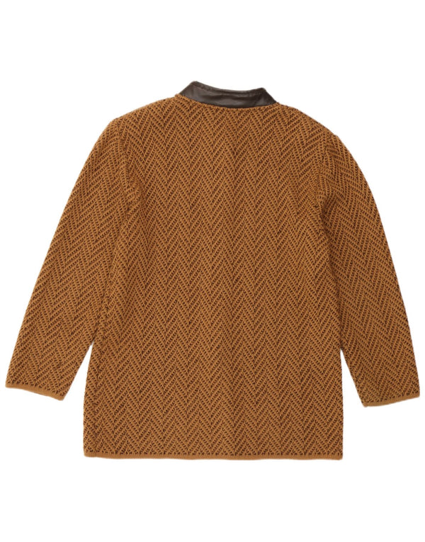 Pulover Cardigan Vintage pentru Damă UK 14 Maro Mediu Lână Chevron