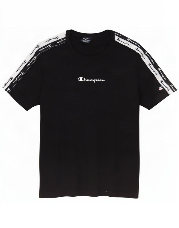 Tricou grafic Champion pentru bărbați Top mediu negru din bumbac color bloc