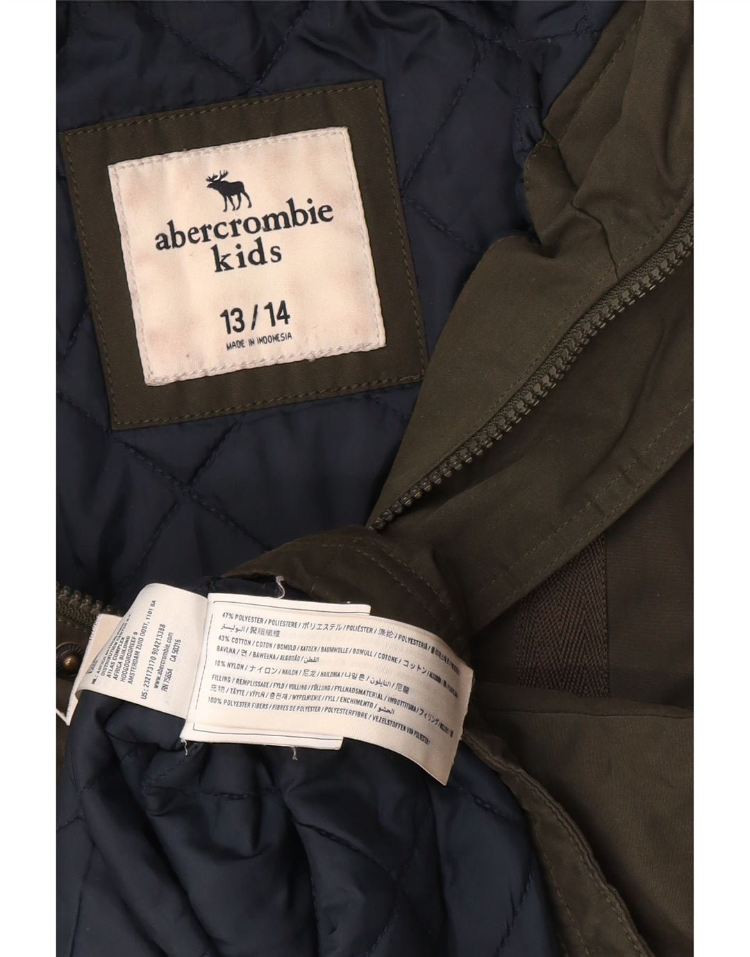 ABERCROMBIE & FITCH Jachetă Parka cu glugă pentru băieți 13-14 ani Kaki Poliester