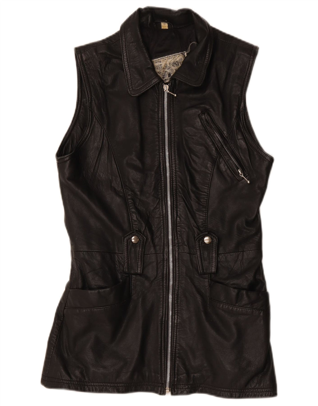 Gilet din piele vintage pentru femei UK 12 Medium Black