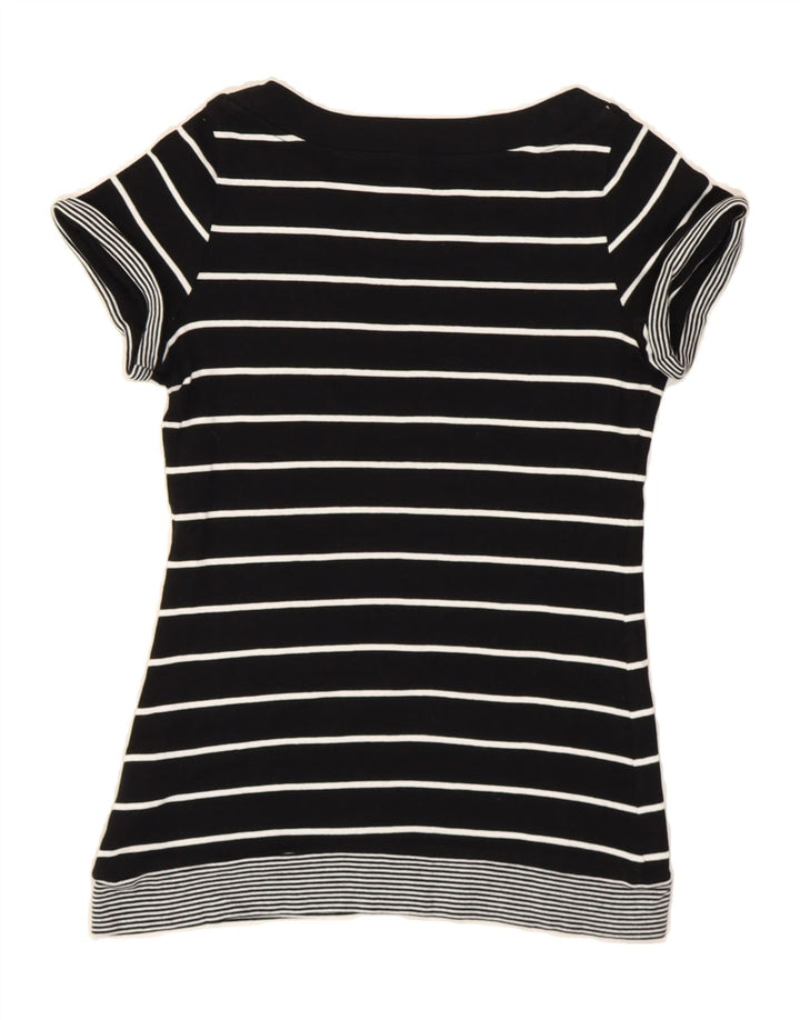 MARKS & SPENCER Womens T-Shirt Top UK 12 Medium Black Striped Cotton Vintage Marks & Spencer and Second-Hand Marks & Spencer from Messina Hembry 