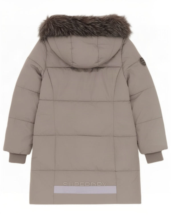 Palton căptușit cu glugă grafic Superdry pentru femei UK 12 Poliester gri mediu