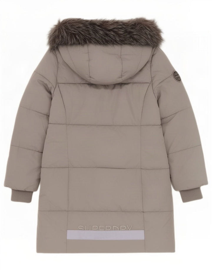 Palton căptușit cu glugă grafic Superdry pentru femei UK 12 Poliester gri mediu