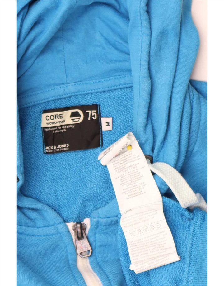 Jack & Jones Pulover cu capota cu fermoar grafic pentru bărbați, bumbac albastru mediu