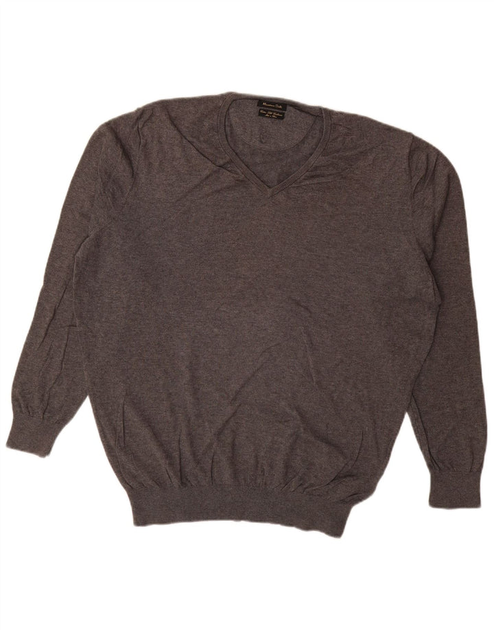 MASSIMO DUTTI Pulover cu decolteu în V pentru bărbați XL bumbac gri