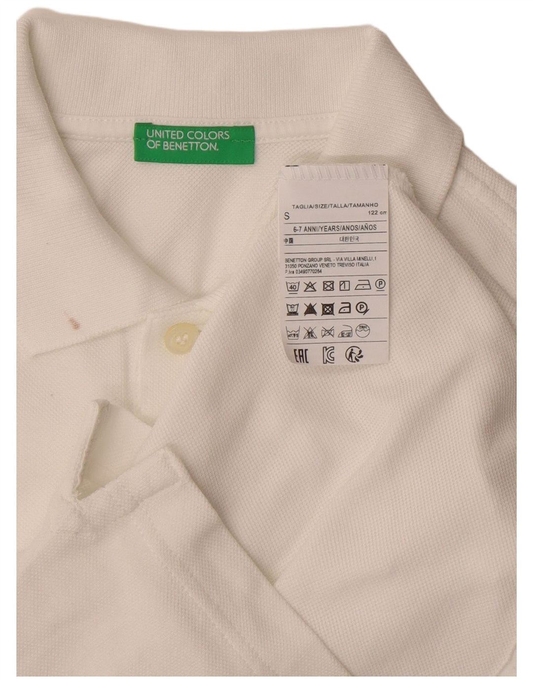 Tricou Polo Benetton Băieți 6-7 Ani Bumbac Alb Mic