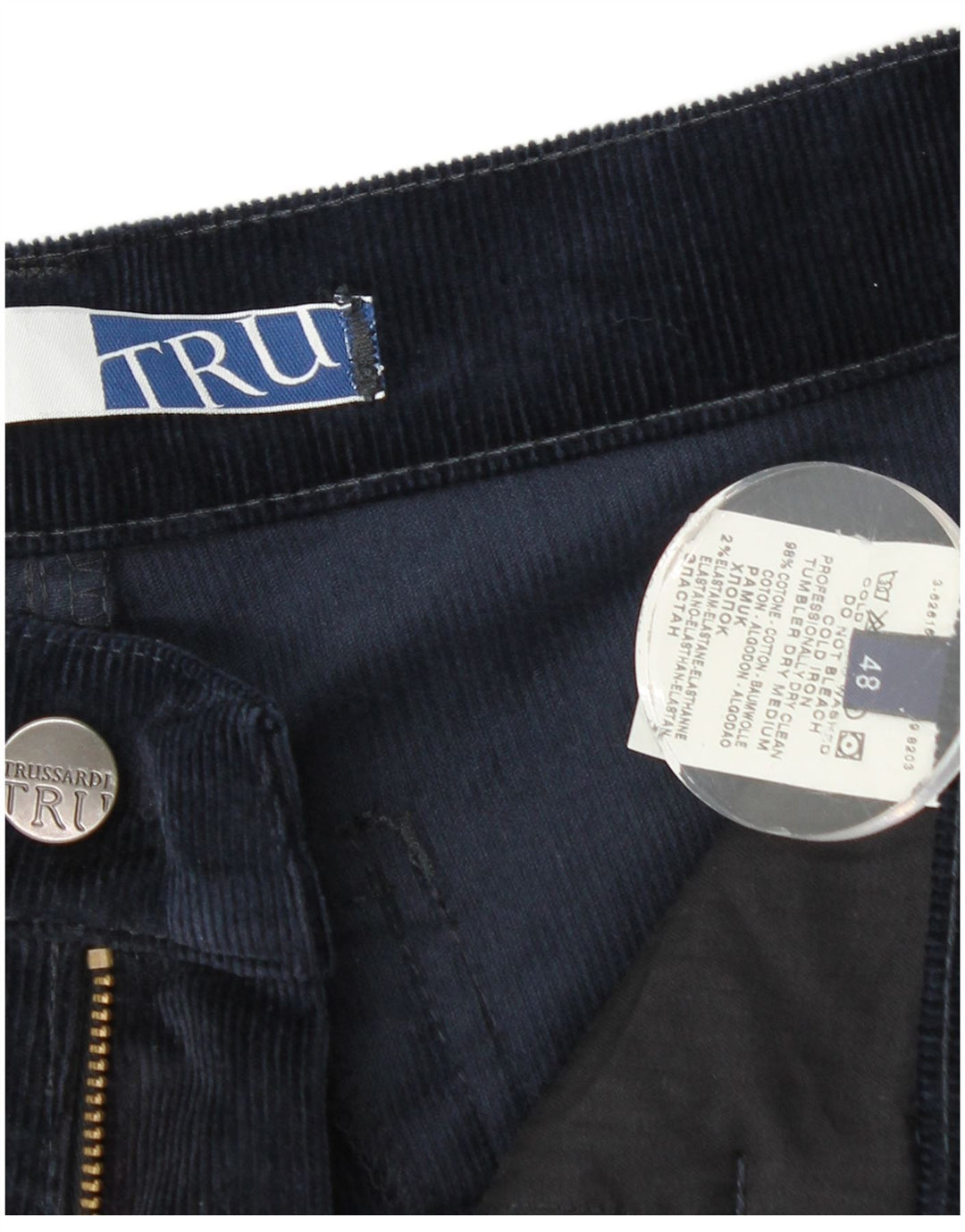 TRUSSARDI Pantaloni drepti pentru bărbați din velur IT 48 Medium W32 L29 Bleumarin