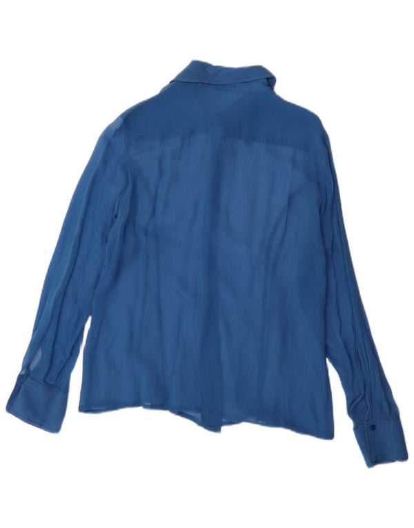 Bluză cămașă vintage pentru femei UK 14 Large Blue