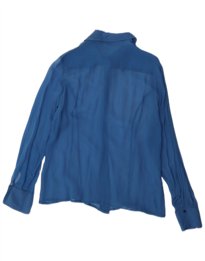 Bluză cămașă vintage pentru femei UK 14 Large Blue