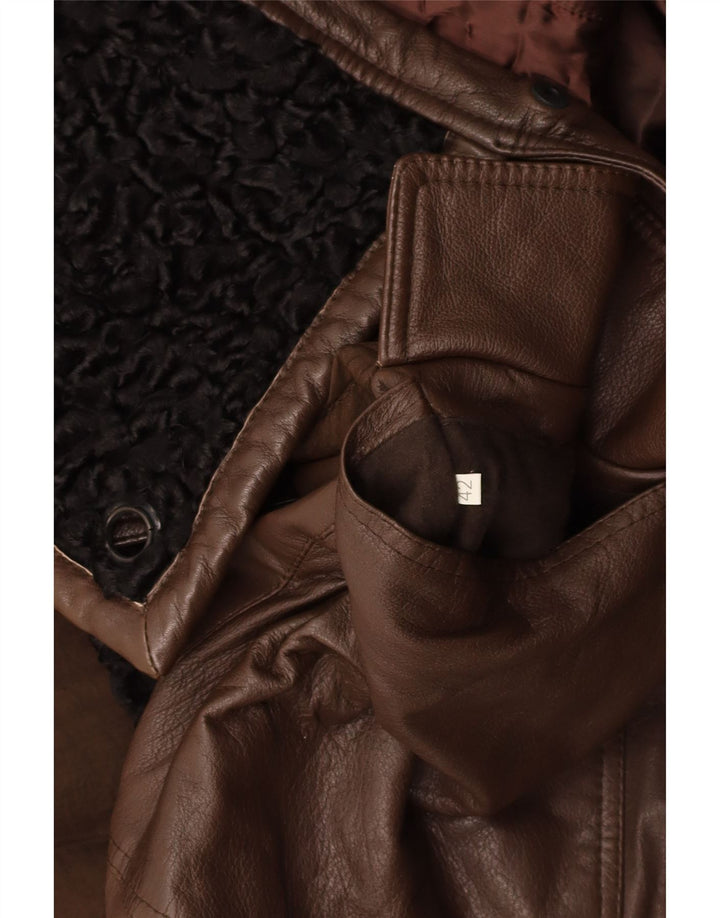 LA MATTA Womens Leather Coat IT 42 Medium Brown Leather