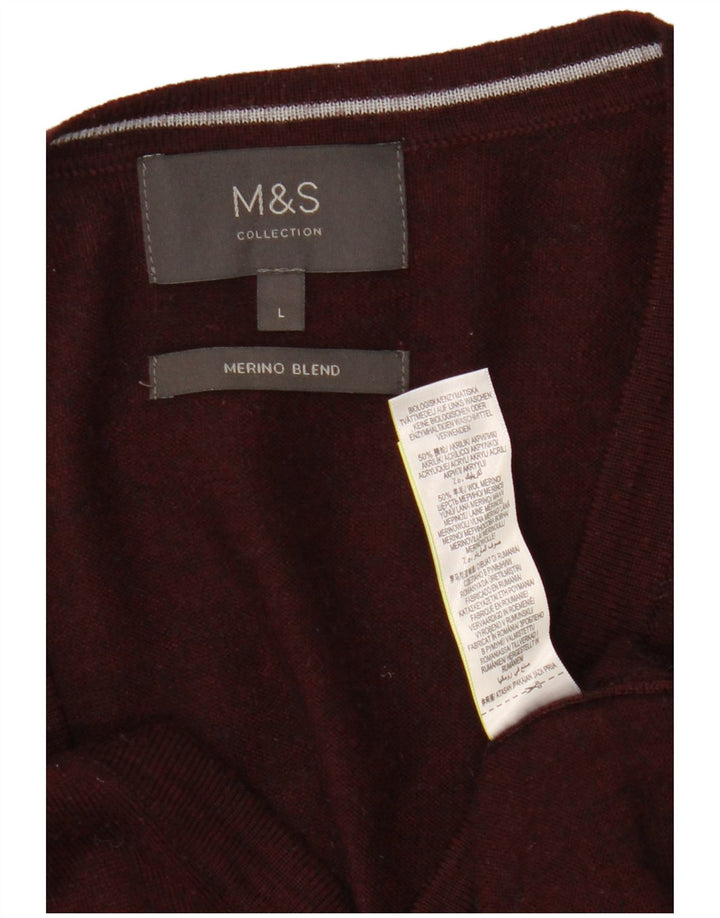 MARKS & SPENCER Pulover cardigan pentru femei UK 16 mare burgundy lână cu pete