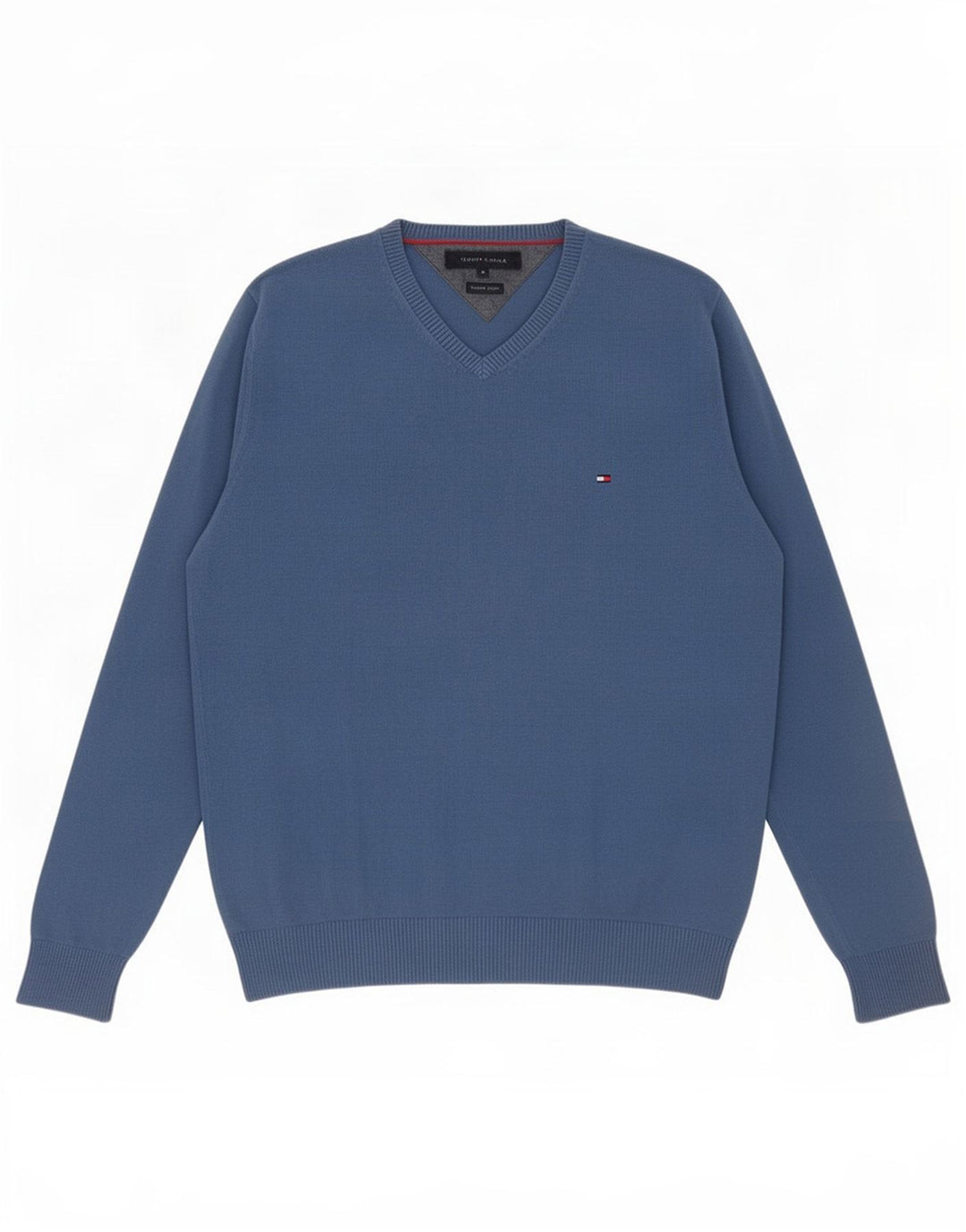 Pulover Tommy Hilfiger pentru bărbați, cu decolteu în V, bumbac albastru mediu