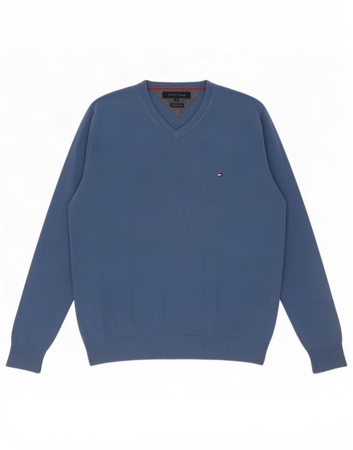 Pulover Tommy Hilfiger pentru bărbați, cu decolteu în V, bumbac albastru mediu