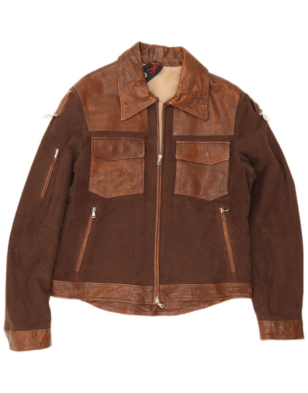 Jachetă de piele vintage pentru femei UK 20 2XL maro