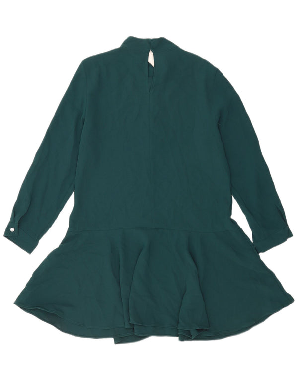 Zara Womens Long Sleeve A-Line Dress UK 12 Medium Green Polyester