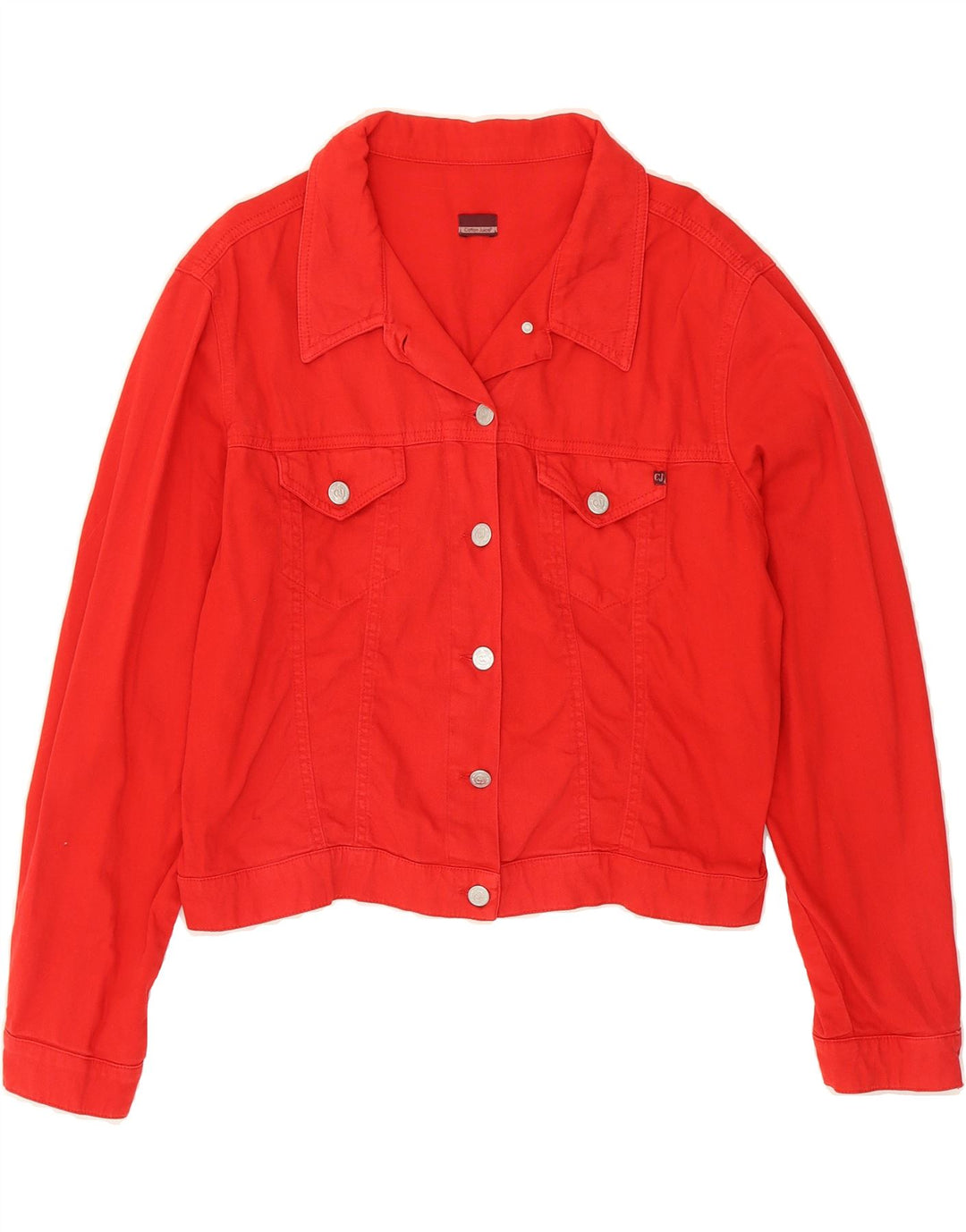 VINTAGE Womens Denim Jacket UK 16 Large Red Cotton Vintage Vintage and Second-Hand Vintage from Messina Hembry 