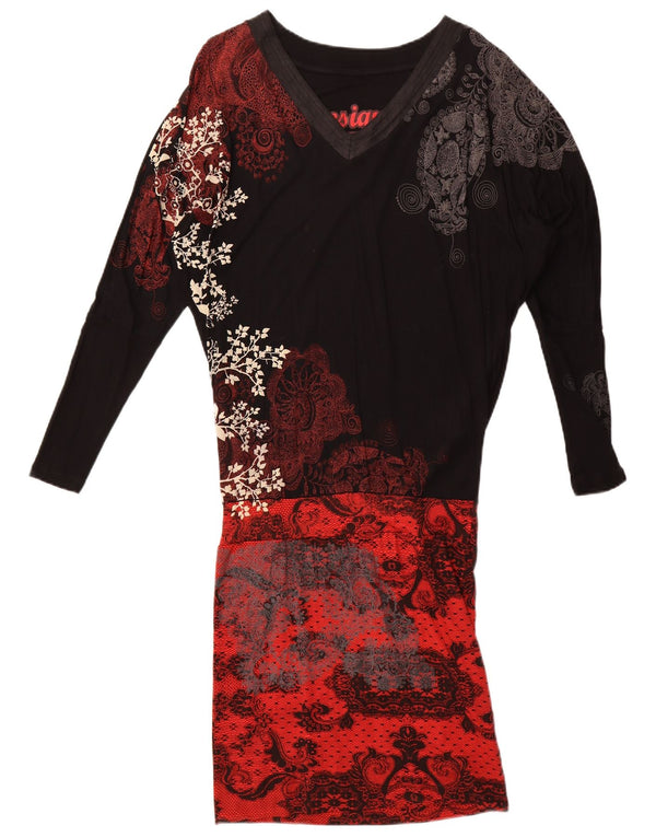 Rochie Desigual pentru femei, cu talie lejeră, cu talie strânsă, UK 10, mică, neagră, viscoză florală