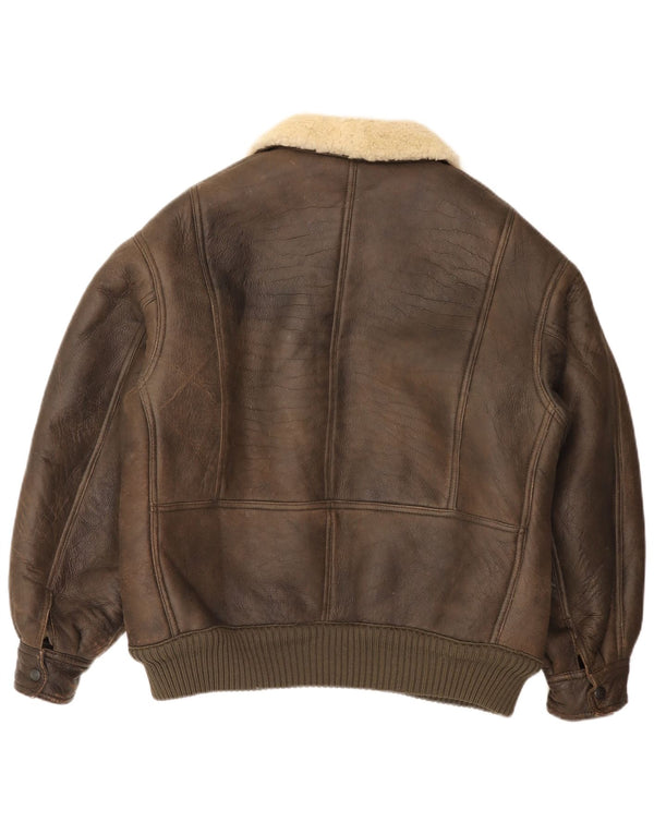 Jachetă Bomber din shearling vintage pentru bărbați UK 36 Maro mic