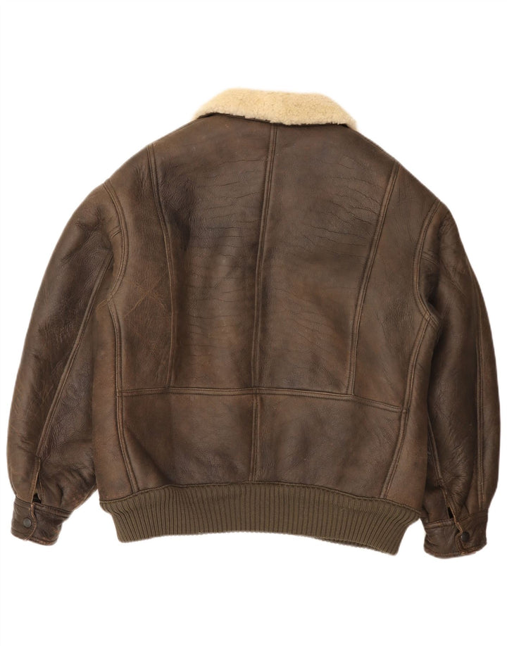 Jachetă Bomber din shearling vintage pentru bărbați UK 36 Maro mic