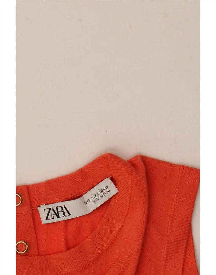 Zara Femei Vest Tank Top UK 10 Small Orange