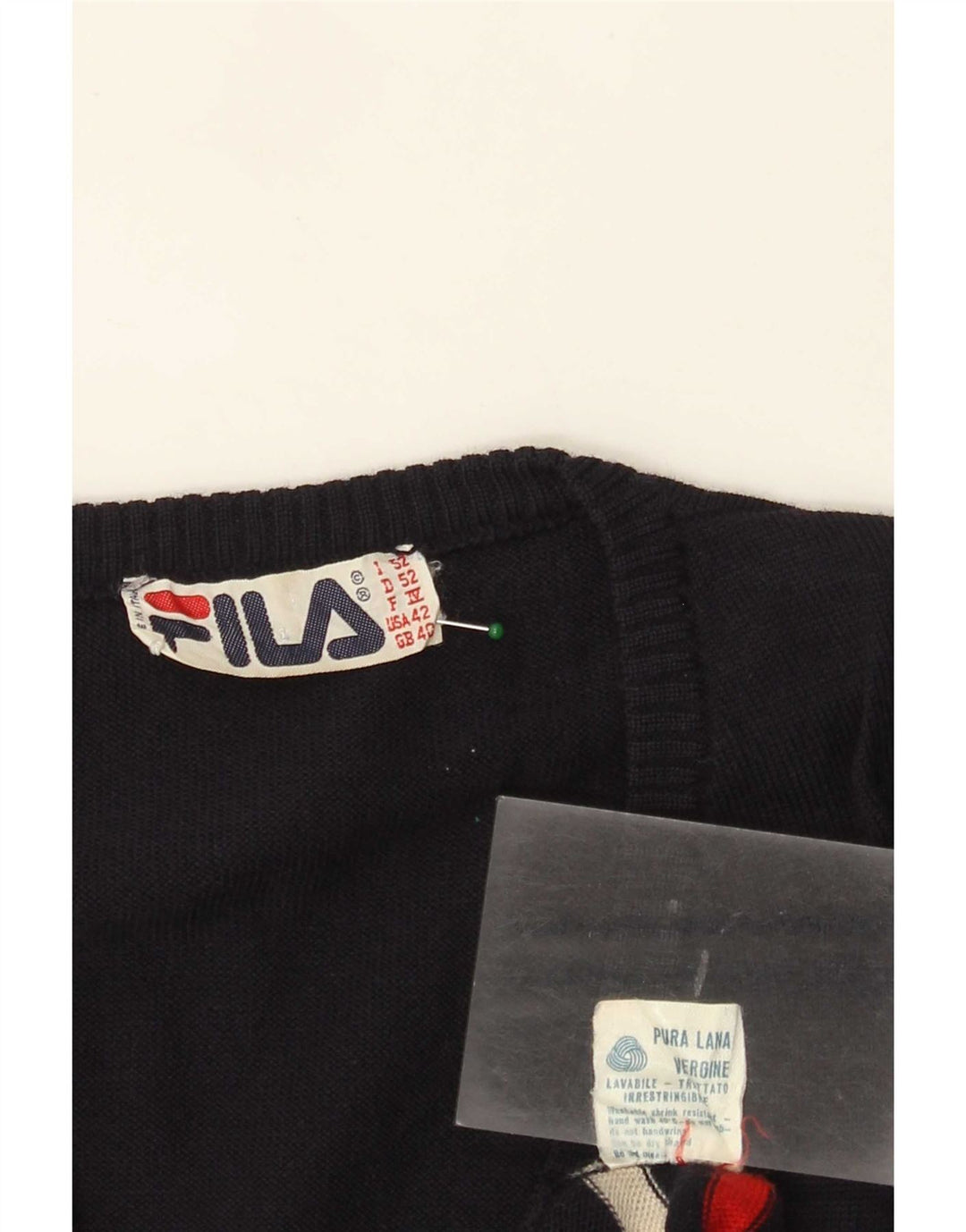 Fila Mens Vest Tank Top UK 40 Medium Bleumarin Lână cu dungi
