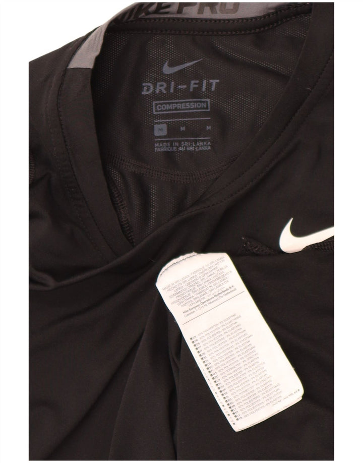 Top grafic NIKE Dri Fit pentru bărbați cu mânecă lungă, poliester mediu negru
