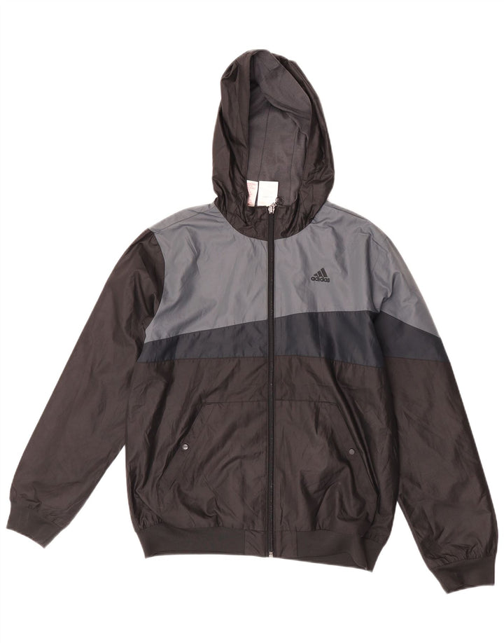 Jachetă de ploaie cu glugă Adidas pentru băieți 13-14 ani, negru, poliester